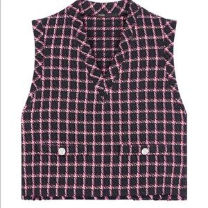NWT Maje Sleeveless Plaid Tweed vest top